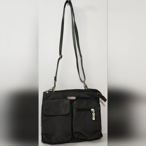 Baggallini Crossbody Bag Triple Zip Charcoal Grey Nylon Shoulder Purse Zip Dmg.